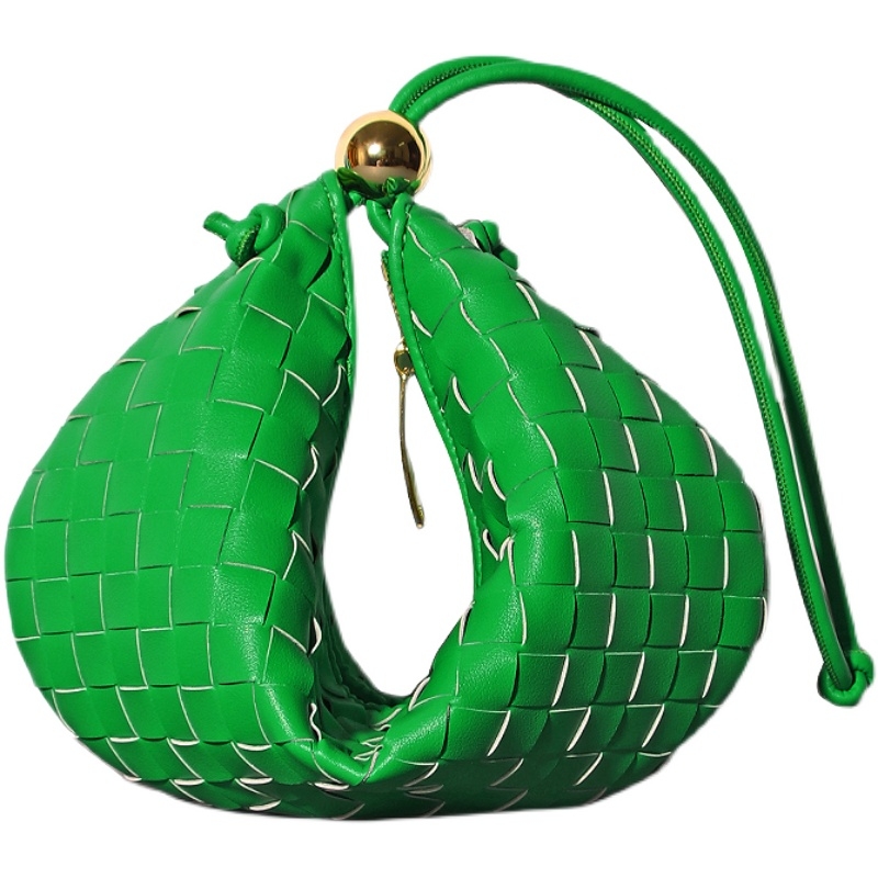 Women' Green Leather Woven Half Moon Shoulder Bags