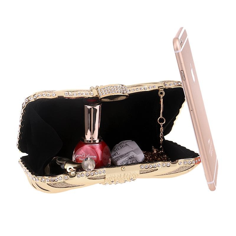 Gold Metal Crystal Box Clutch Rhinestones Evening Handbags