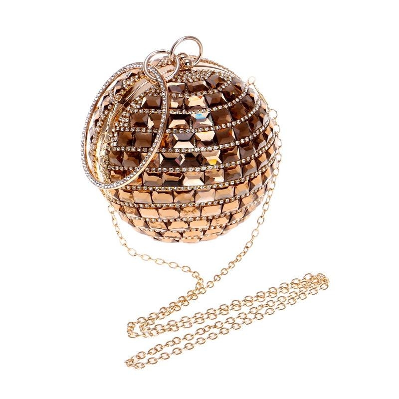 Silver Round Ball Clutch Rhinestones Glass Evening Bags with Chain