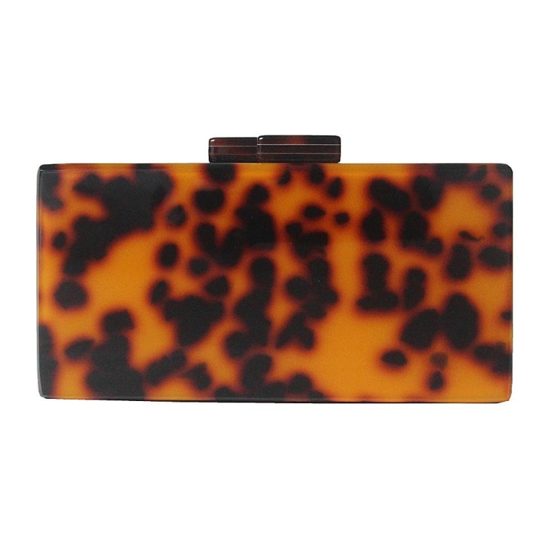 Leopard Printed Acrylic Box Clutch Crossbody Party Bags Square Handbag