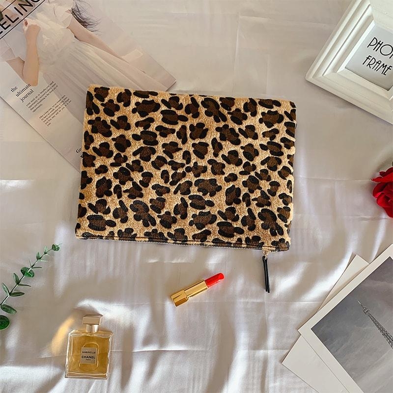 Leopard Print Oversize Clutch Bag Fold over Wristlet Purse