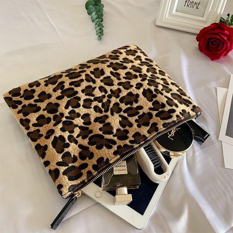Leopard Print Oversize Clutch Bag Fold over Wristlet Purse