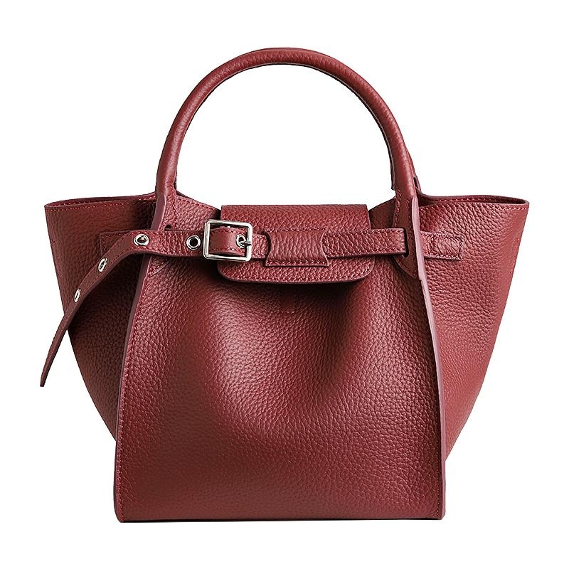 Burgundy Lichi Printed Genuine Leather Handbags Belt Tote Bags | Baginning