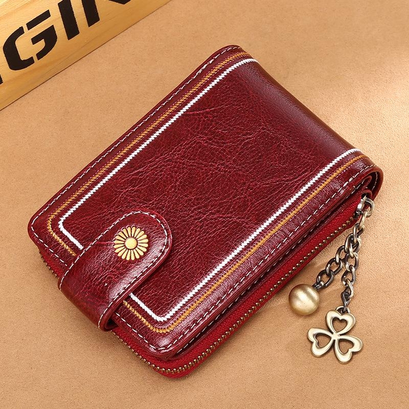 2020 New Arrivels Burgundy Fold Wallet Card Bags with Zipper