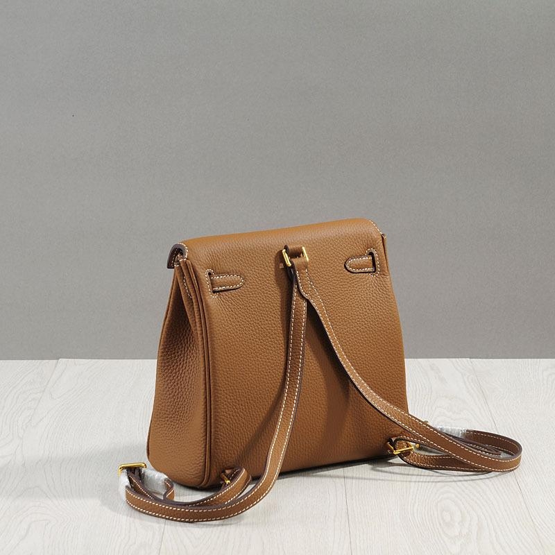 Brown Belt Lock Leather Mini Backpacks
