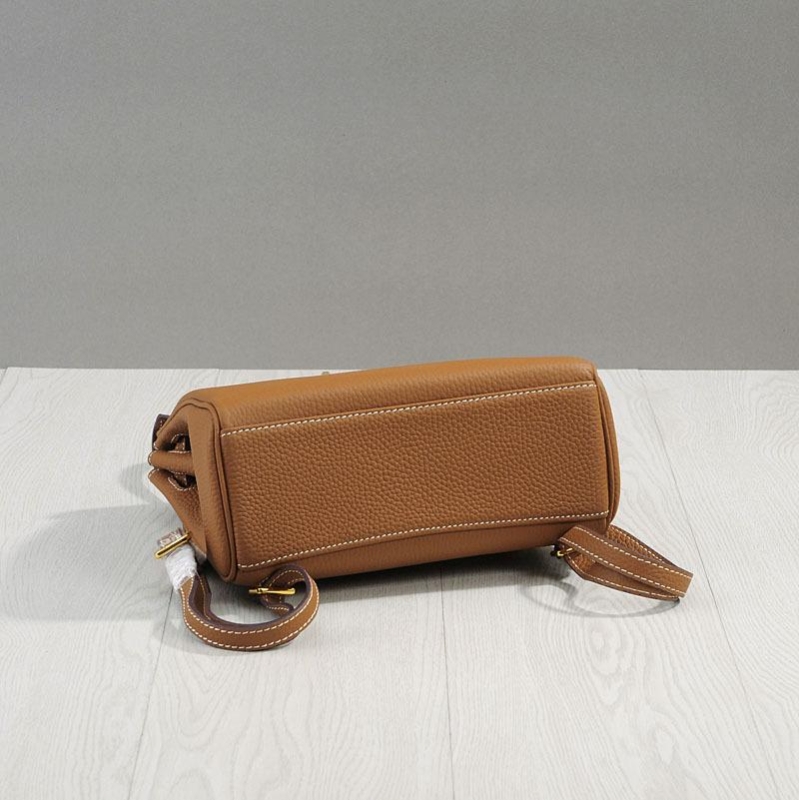 Brown Belt Lock Leather Mini Backpacks