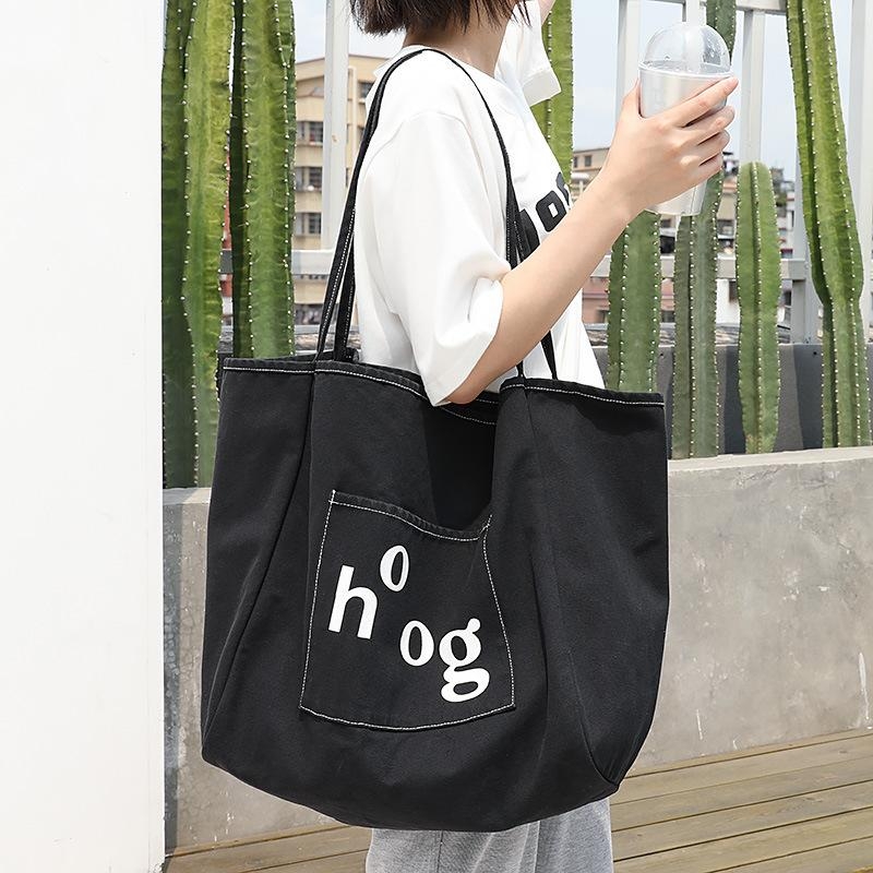 Fashion Black Canvas Soft Tote Bag Large Shoulder Bags for Women