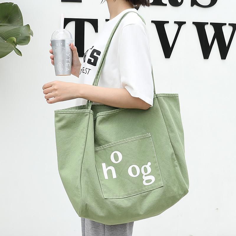 Fashion Khaki Canvas Soft Tote Bag Large Shoulder Bags for Women