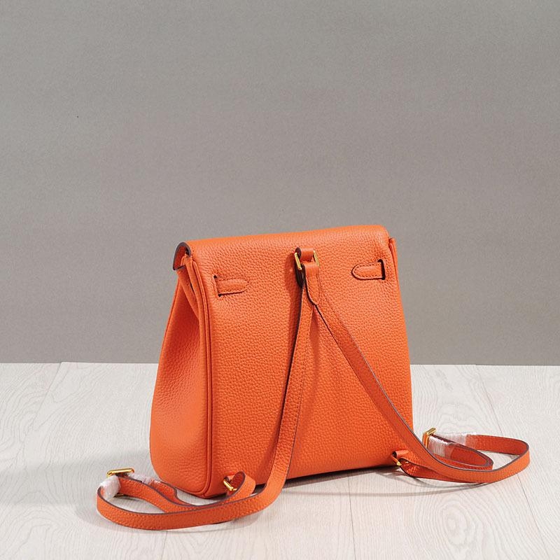 Orange Belt Lock Leather Mini Backpacks