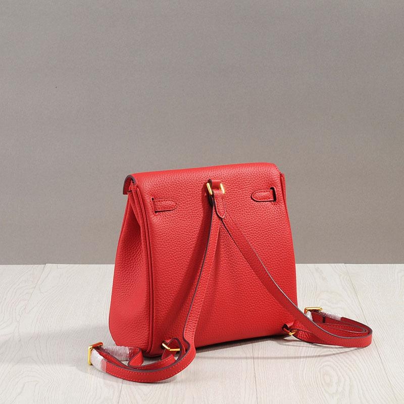 Red Belt Lock Leather Mini Backpacks