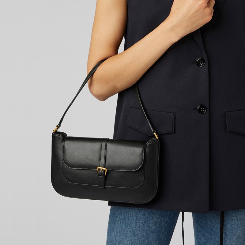 Black Vintage Shoulder Leather Handbags Square Handbags | Baginning