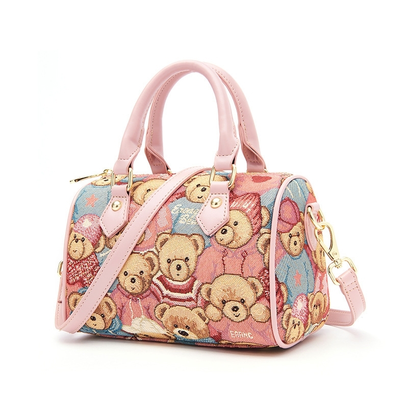 New Arrivel Pink Bear Printed Mini Boston Bags