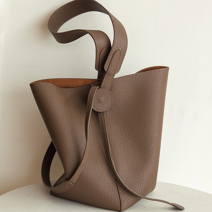 Brown Leather Shoulder Bucket Bags