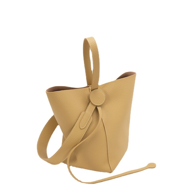 Yellow Leather Shoulder Bucket Bags