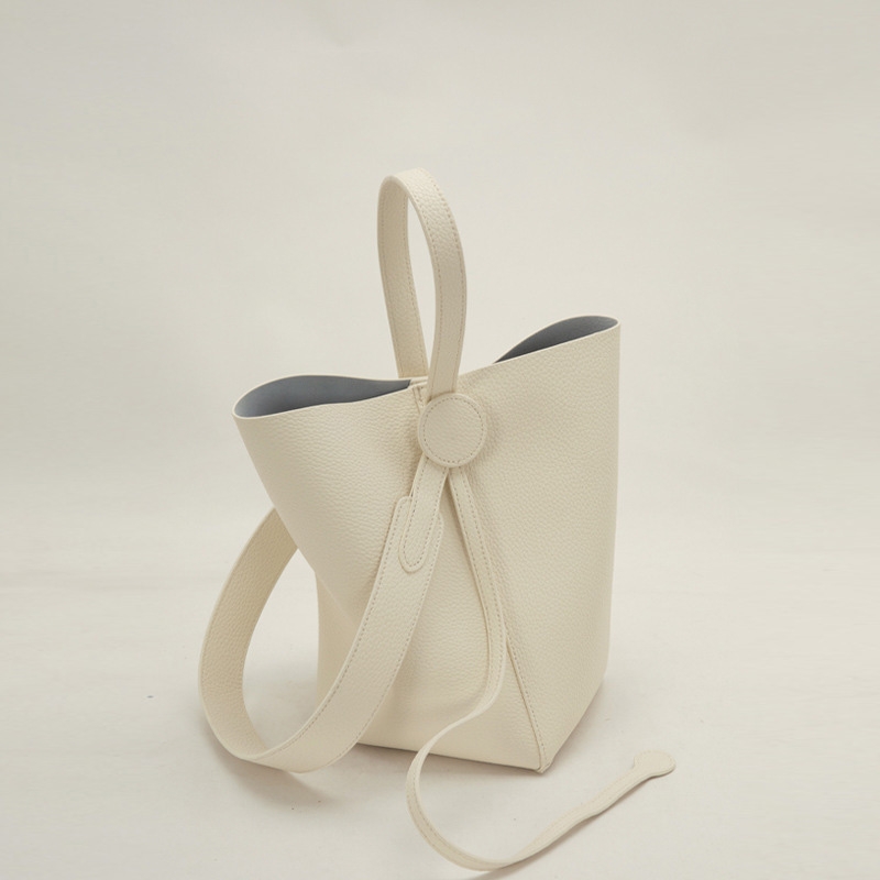 2022 Fall New Arrivel White Leather Shoulder Bucket Bags