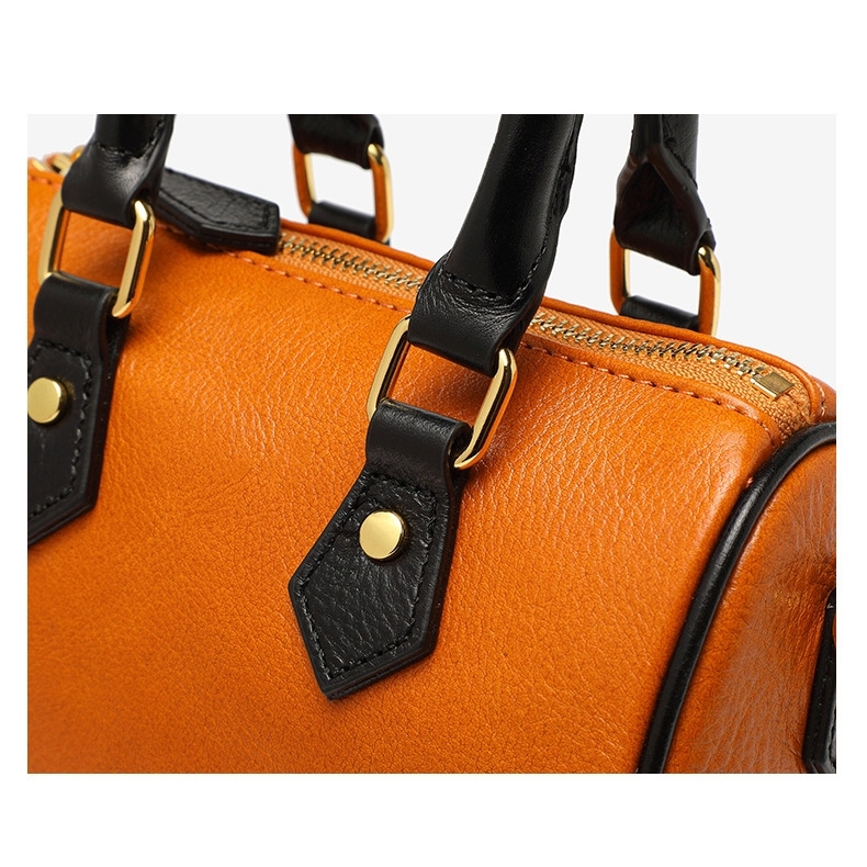 New Arrivel Coffee Color Leather Mini Boston Handbag