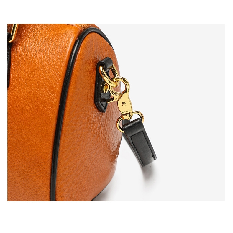 Black Leather Mini Boston Handbag