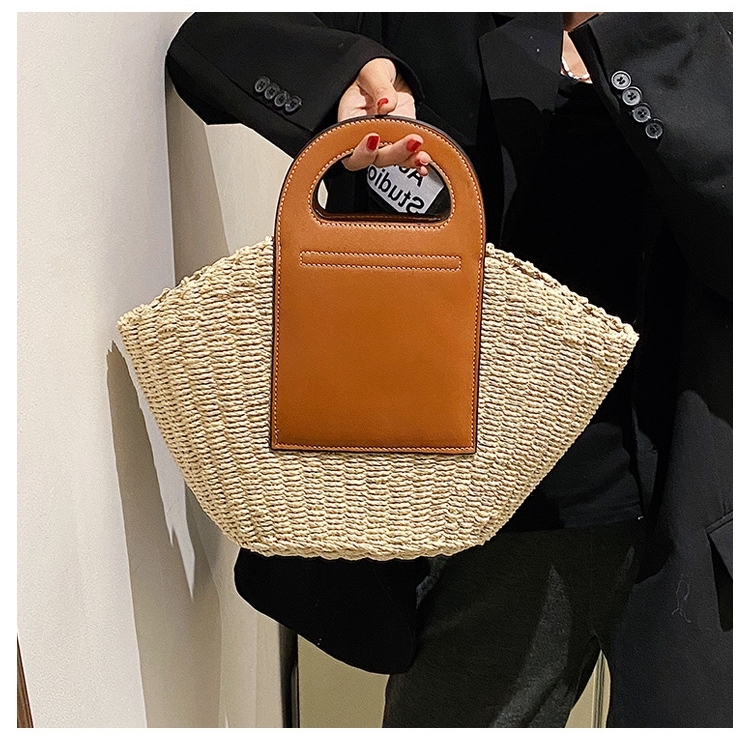 Leather Handle Summer Shell Shape Straw Beach Tote Bags | Baginning