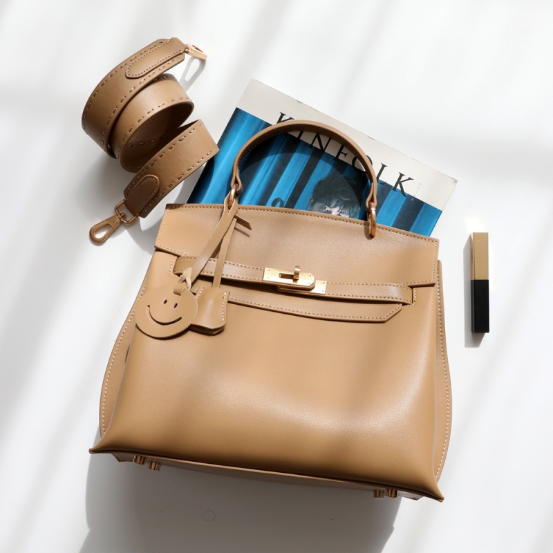 Apricot Leather Belt Lock Design Office Handbags | Baginning