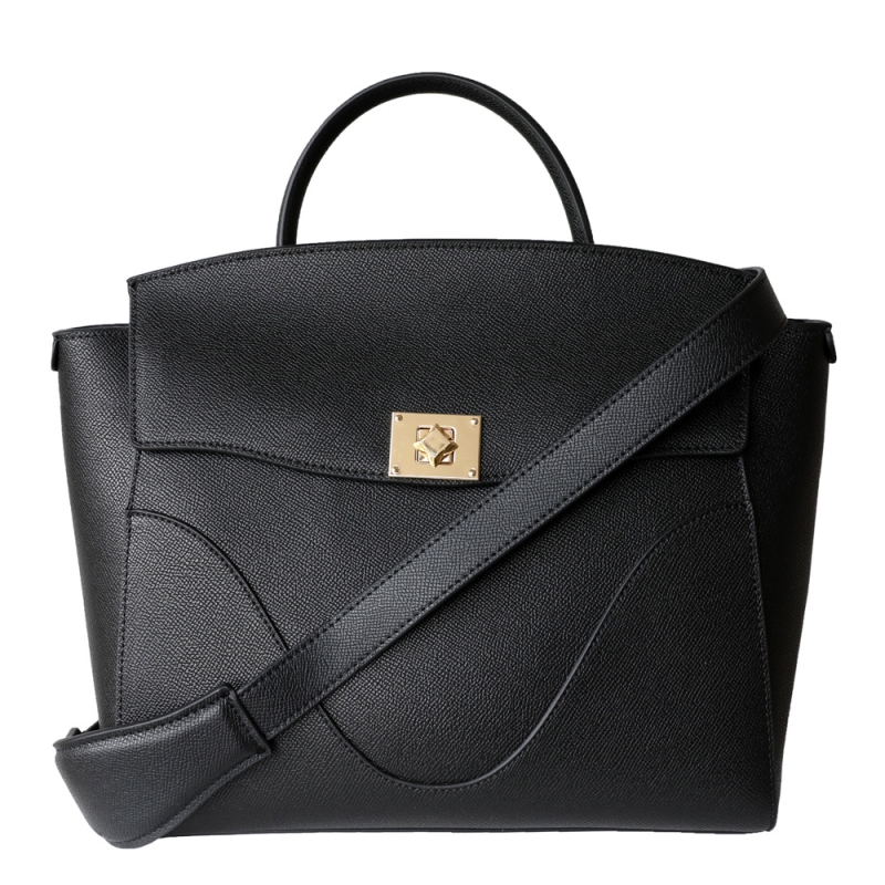 Black Leather Belt Lock Design Office Handbags Convertible Backpacks
