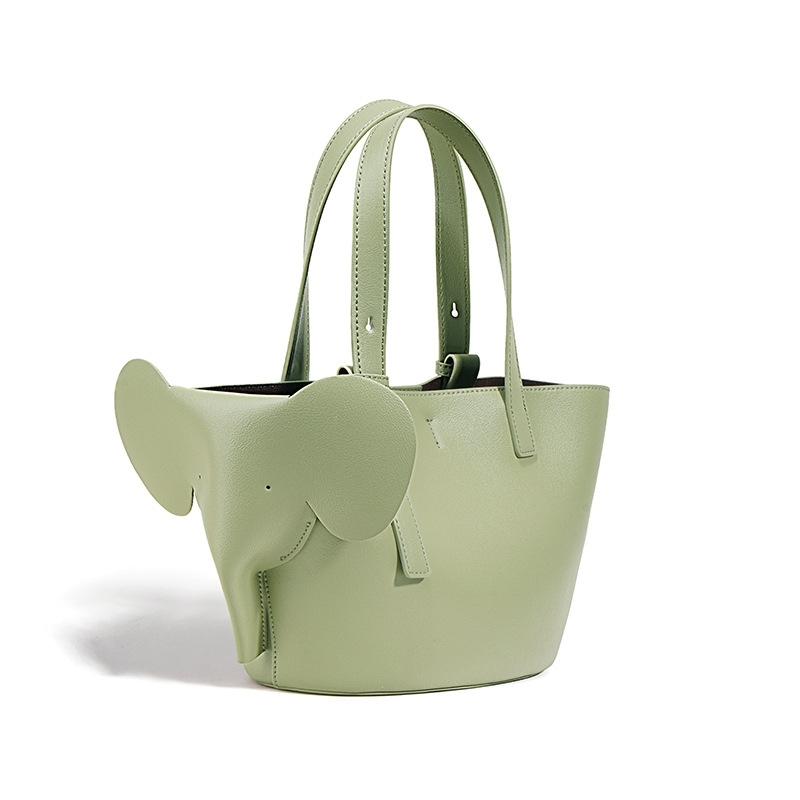 Silver-Grey Cute Elephant Design Leather Mini Tote Bags