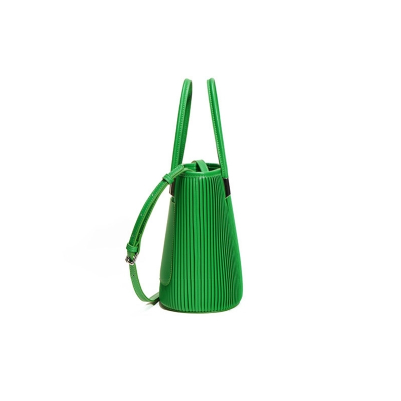 Green Leather Ruffles Mini Tote Bag Bucket Handbag