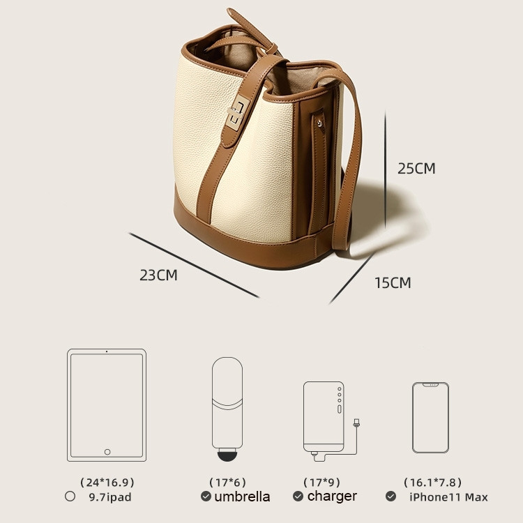 New Arrivel Grey and Brown Shoulder Belt Bucket Bag