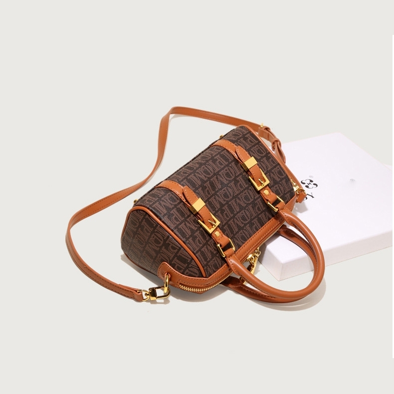 Coffee and Brown Shoulder Mini Boston Handbags