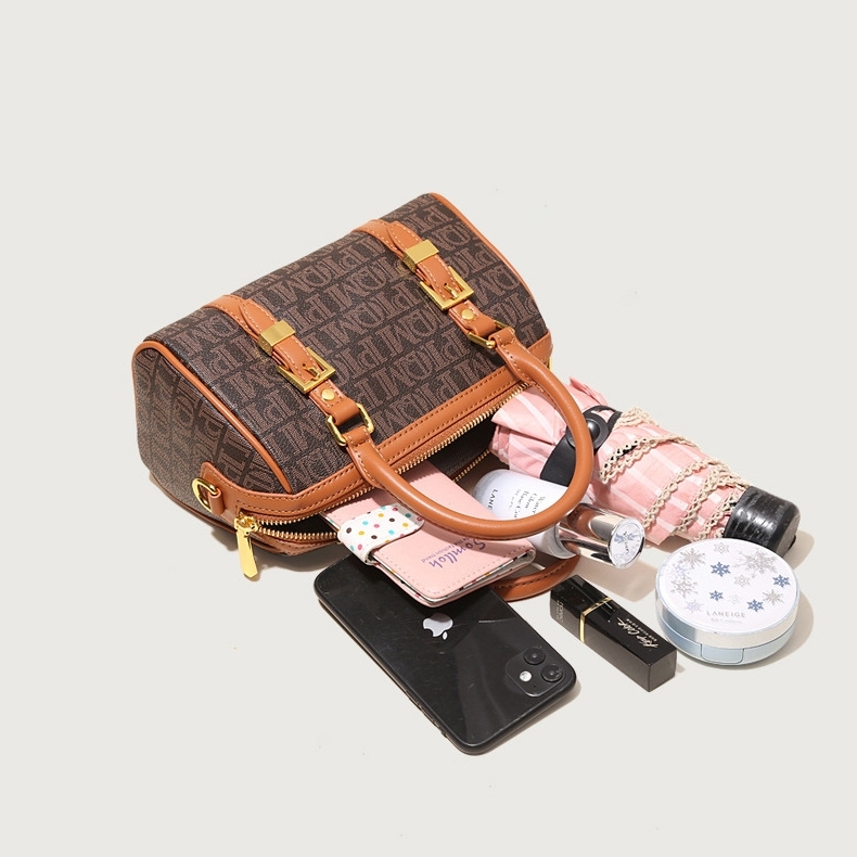 Coffee and Brown Shoulder Mini Boston Handbags