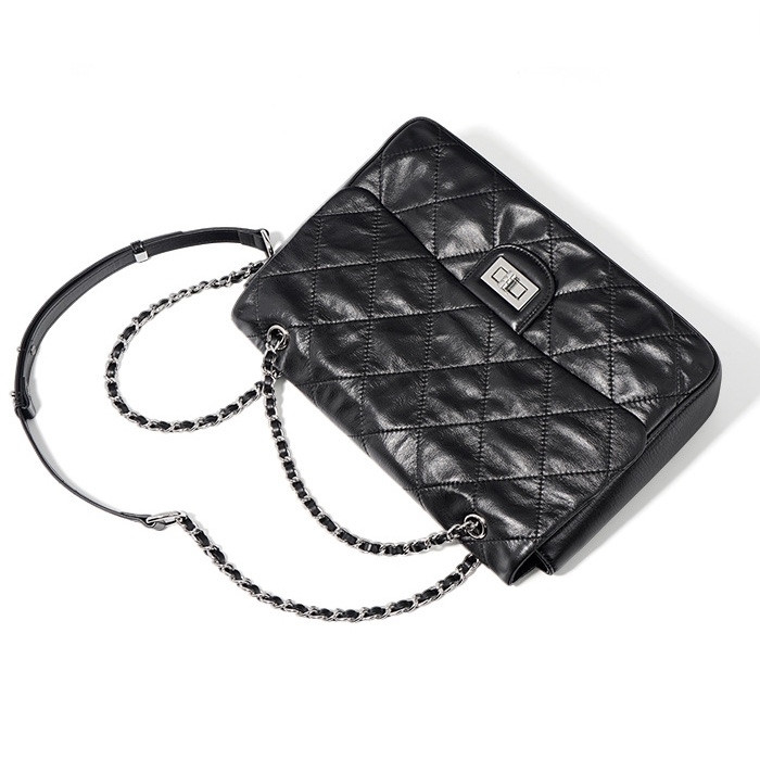 Black Leather Flap Big Size Messenger Bag Chain Shoulder Quilted Bags