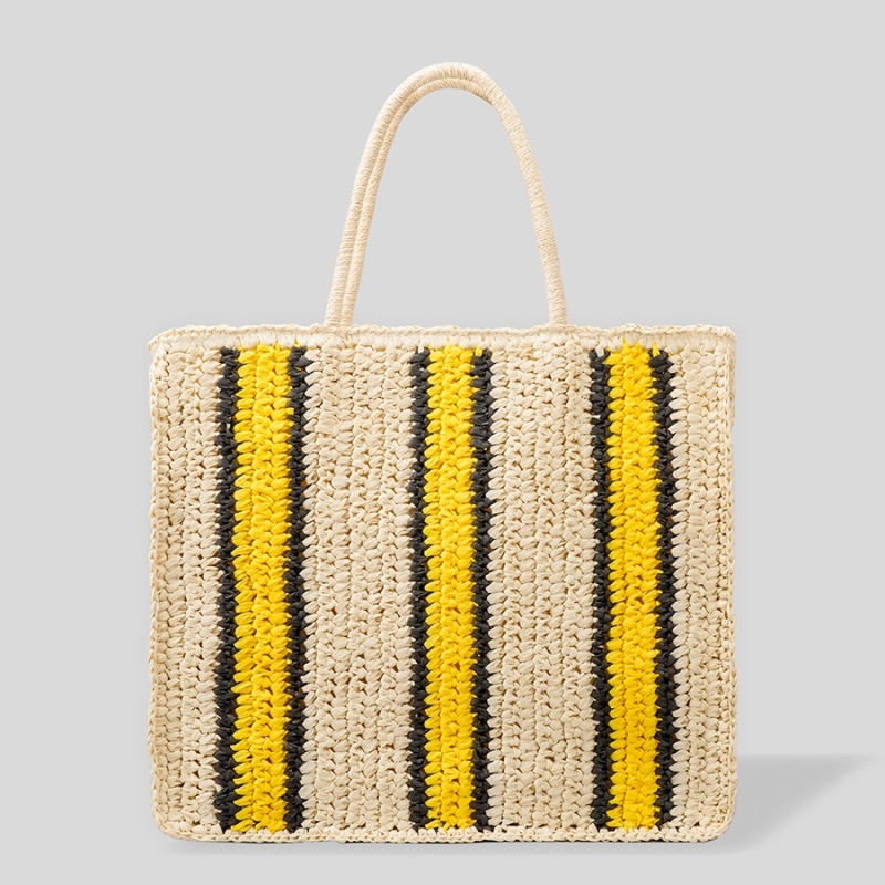 2022 Summer Trend Blue and Red Stripe Colors Straw Beach Bags