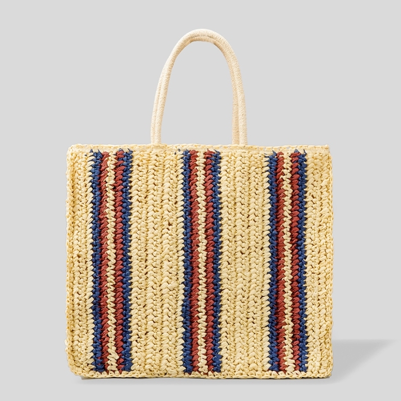 2022 Summer Trend Blue and Red Stripe Colors Straw Beach Bags
