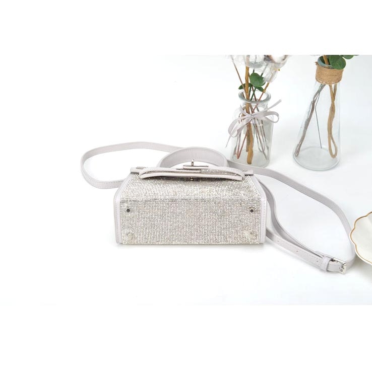 White Rhinestone Crossbody Purses Top Handle Small Handbags with Lock