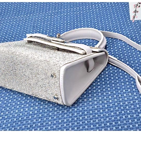 White Rhinestone Crossbody Purses Top Handle Small Handbags with Lock