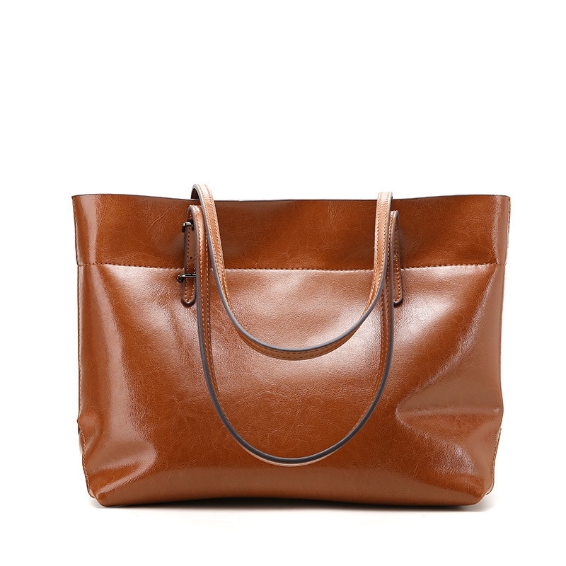 Tan Leather Tote Bag Large Real Leather Shopper Bag with Zipper