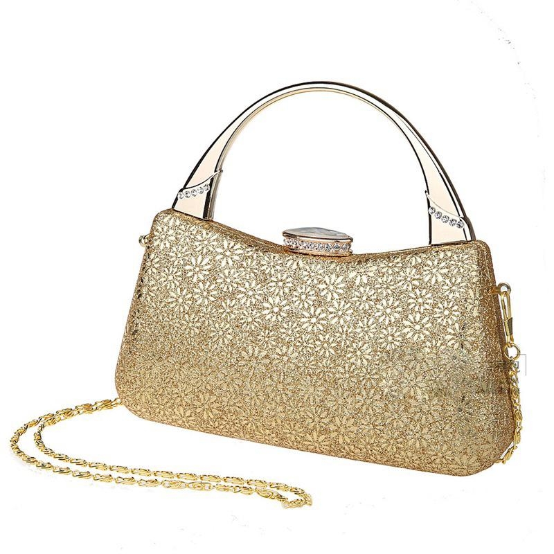 Gold Floral Evening Bag Rhinestone Fashion Handbag