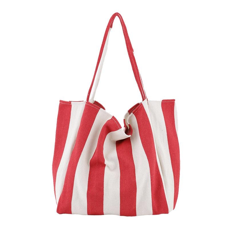 Stripe Large Beach Shopper Bag Canvas Shoulder Bags Red