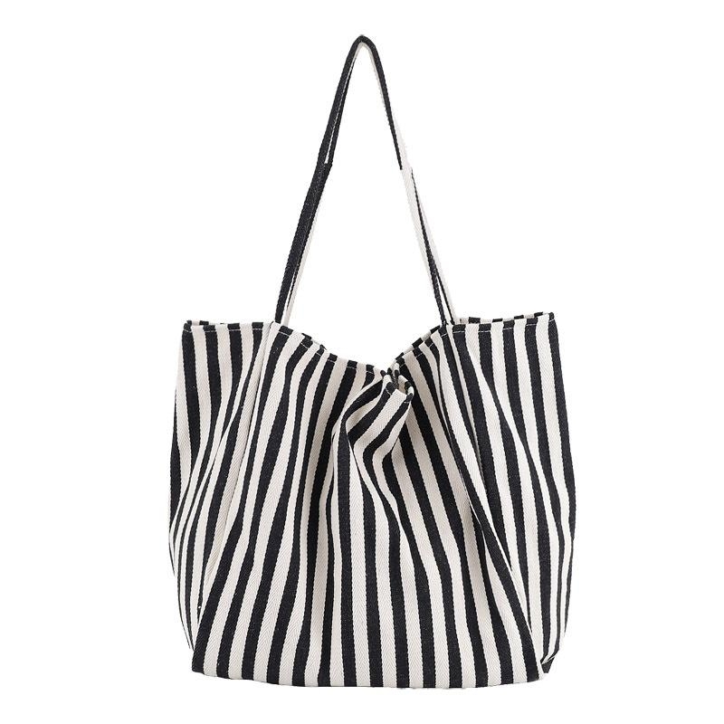 Stripe Large Beach Shopper Bag Canvas Shoulder Bags Blue