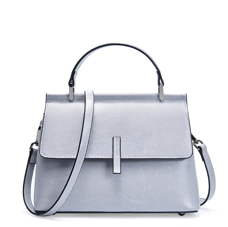 Grey Leather Flap Top-handle Satchel Bag Shoulder Bags for Work