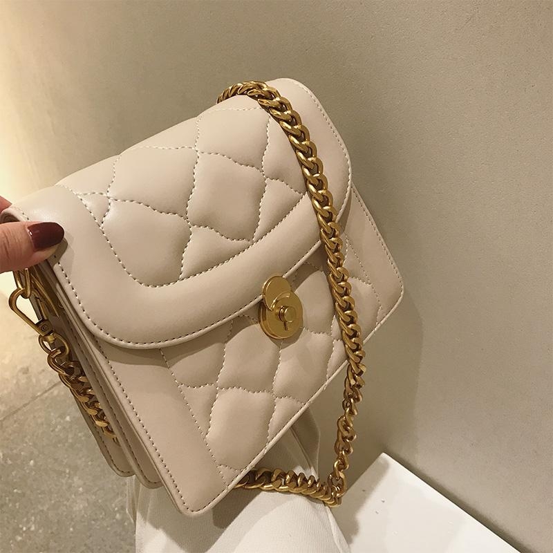 Beige Multi Layer Flap Chain Crossbody Bag Quilted Bags