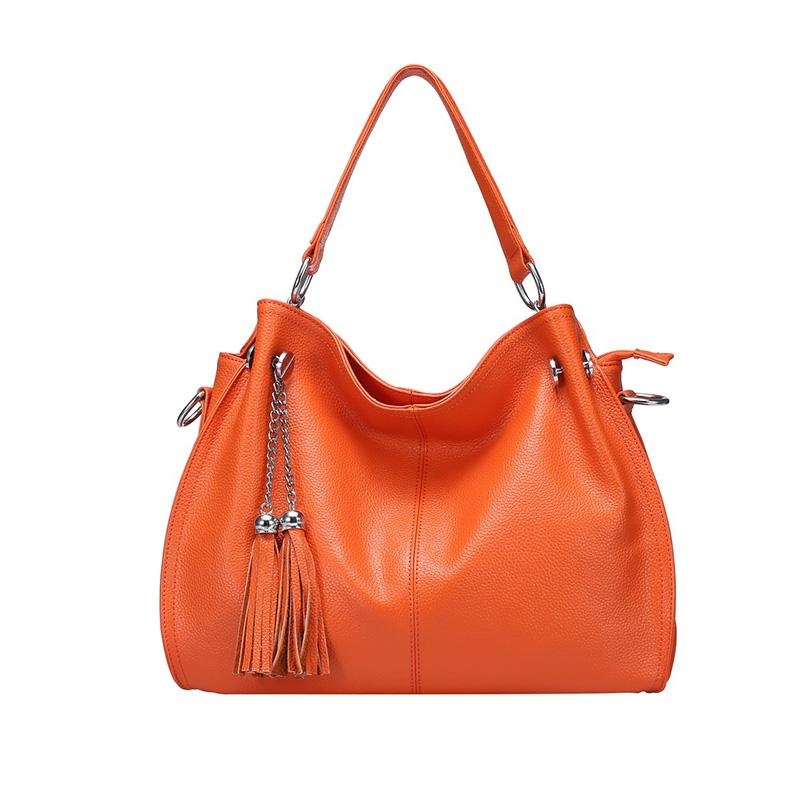 Orange Tassel Genuine Leather Handbags | Baginning