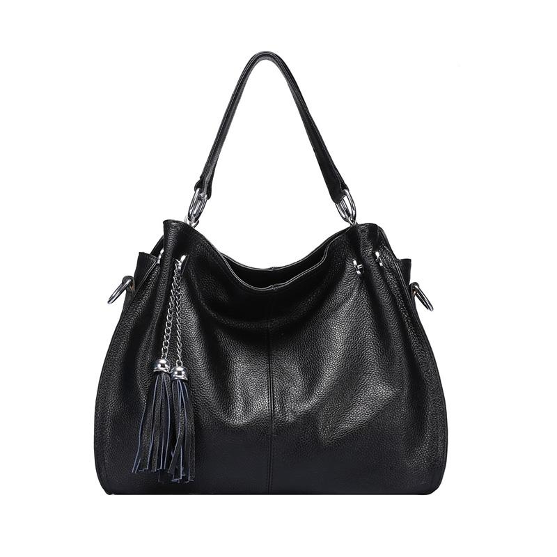 Black Tassel Genuine Leather Handbags | Baginning