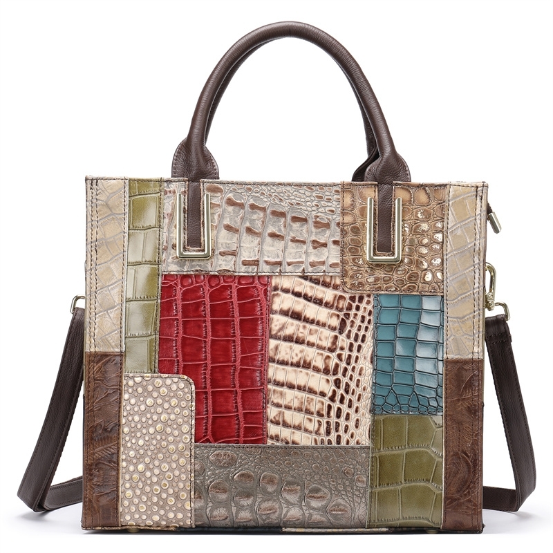 Multicolor Croc Printed Embossing Leather Square Mini Tote Handbag