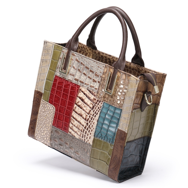 Multicolor Croc Printed Embossing Leather Square Mini Tote Handbag