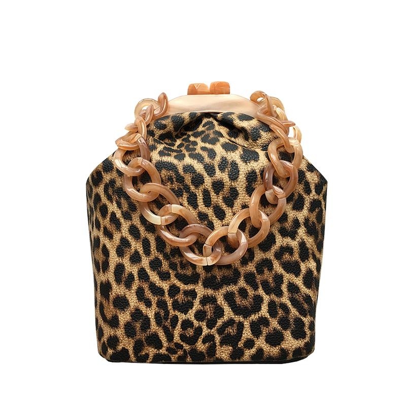 Leopard Print Square Box Clutch Chain Shoulder Bags Party Purse