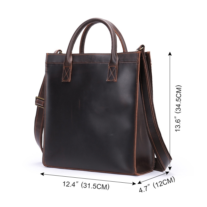 Dark Brown Leather Laptop Handbag Business Tote Bags