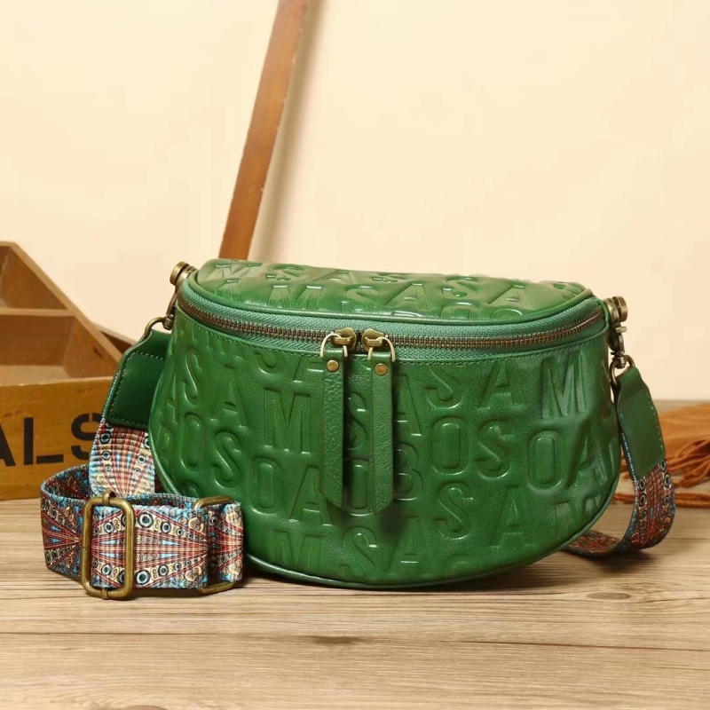 Women's Retro Green Leather Letter Mark Funny Pack Waist Bag