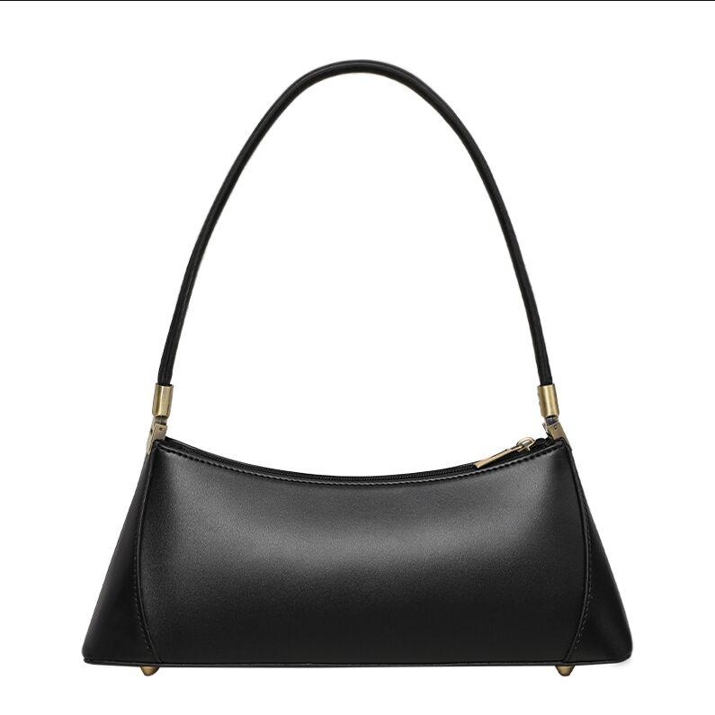 Black Genuine Leather Shoulder Bags Vintage Women Purse