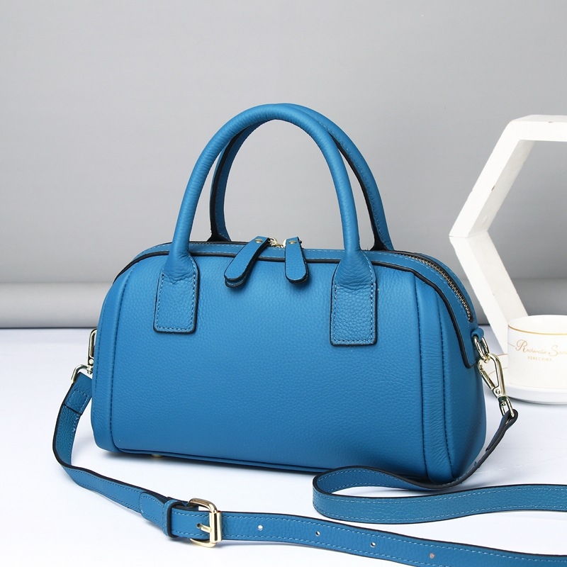 Women's Dark Blue Simply Leather Boston Handbags