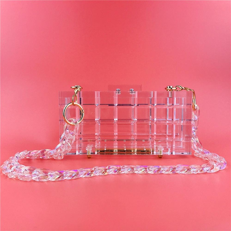 Acrylic Clear Quilted Snap Box Clutch Handbags Shoulder Bag